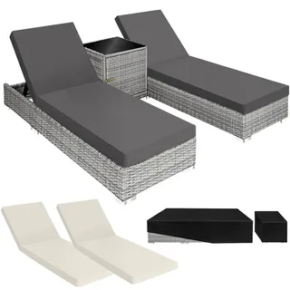 tectake Rattan-Sonnenliegen 2er Set, wetterfest und UV-beständig, hellgrau , Hellgrau , Kunststoff , 60x21x184 cm , Gartenmöbel, Gartenliegen