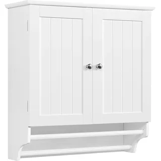 Yaheetech Badezimmerschrank Wandschrank Hängeschrank mit Doppeltür Wandregal Oberschrank mit 2 Handtuchstangen Küchenschrank Aufbewahrungsschrank mit Einlegeboden, Weiß