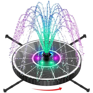 SZMP Solar Springbrunnen LED Bunte, 3.5W Solar Teichpumpe mit 3 Sprühhöheneinstellungen, 2000mAh Batterie, 7 Effekte & Rotierende Stäbe Solar Wasserpumpe, Schwimmender Solarpumpe für Garten (Weiß)