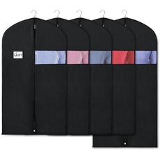 KEEGH Schwarze Kleidersäcke Anzugtasche für Aufbewahrung und Reisen 110/127cm Anzugabdeckung mit durchsichtigem Fenster für Anzugjacke Hemdmantel Kleider (5 Stück)