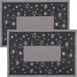 Erwin Müller Tischset 2er-Pack Sterne grau Größe 35x50 cm - Leinen-Optik, pflegeleicht, robust, strapazierfähig
