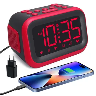 Venchin Digitaler Wecker: 115dB Wecker Laut für Tiefschläfer mit USB-Ladeanschluss Dual Alarm Clock Schlummer 6 Naturgeräuschen/Lautstärke/Helligkeit 12/24HR DST LED Tischuhr Große Zahlen Kinder