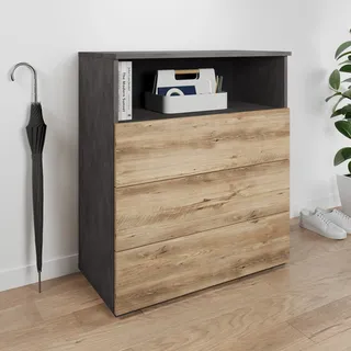 Kommode OTTO HOME "Paris", matera anthrazit, kastatnien breslau, B:70cm H:80cm T:35cm, Sideboards, Kommode, mit 3 Schubkästen (Breite 70 cm)