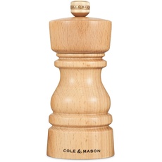 Cole & Mason H233003 London Salzmühle, mit Einstellbarem Mahlwerk, Holz, 13cm, Precision+ mit Keramikmahlwerk, Gewürzmühle, Mühle für Salz