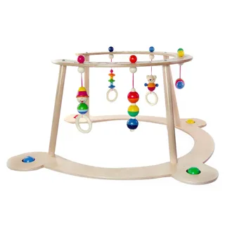 Hess Holzspielzeug 20044 - Lauflernhilfe und Spiel-Bogen aus Holz, Serie Bär Henry, für Babys, handgefertigt, mit farbenfrohen Figuren und Rasseln