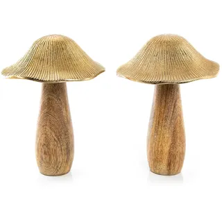 Logbuch-Verlag 2 Pilz Figuren Holz Metall braun Gold 16 cm Herbstdeko zum Hinstellen Weihnachten Herbst Deko