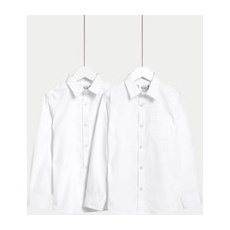 M&S Collection Lot de 2chemises coupe cintrée pour garçon en coton, idéales pour l'école (du2 au 18ans) - White, White - 3-4 Y