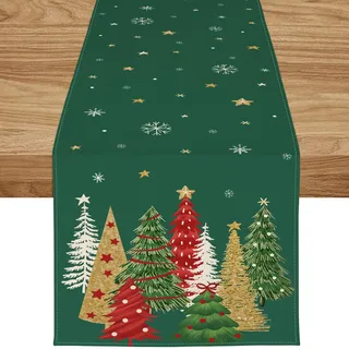 ZWJD Tischläufer Weihnachten 40x300 cm Tischläufer Grün Modern Weihnachtstischläufer Weihnachtsbäumen Schneeflocken Festliche Weihnachtsdeko Tisch für Winter, Feiertage, Esszimmer &Wohnzimmer