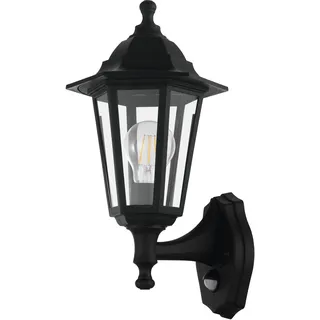 EGLO Außen Wandlampe Duanera, 1 flammige Außenleuchte Vintage, Retro | mit Bewegungsmelder und Licht-Sensor, Wandleuchte aus Kunststoff in Schwarz und Glas in Klar, Außenlampe mit E27 Fassung,