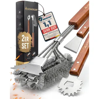 5 in 1 Grillbürste Edelstahl mit Schaber [TESTSIEGER] kompatibel mit Weber Grill Zubehör für gasgrill gusseisen - BBQ Set Grillreiniger bürste für Gussrost - Grillen Geschenke für männer grillzubehör