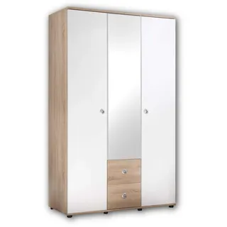 Stella Trading Kleiderschrank Wiki 115 x 190 x 52 cm Weiß/Eiche