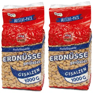 XOX Erdnüsse gesalzen schonend geröstet knackig lecker 1000g 2er Pack