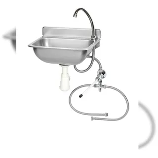 Saro Handwaschbecken aus Edelstahl – Mit Kniebedienung & Rückschlagventil – Zur Wandmontage inkl. Siphon – Beweglicher Hahn – 375×310 mm – Modell ROKIA