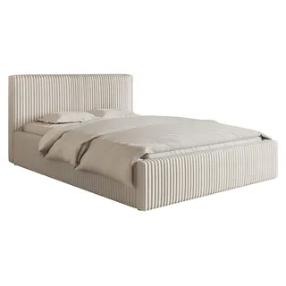 Selsey Doppelbett Tilio - Polsterbett mit Bettkasten, Breitcord-Bezug in Cremeweiß, 140 cm - Weiß