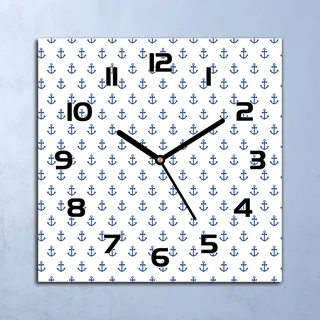 Wanduhr Echt-Glas-Küchenuhr Blaue Anker Quarz Lautlos 30x30 Deko Bilder - Blau