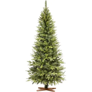 FAIRYTREES Weihnachtsbaum künstlich 220cm Nordmanntanne Bleistift Premium | Tannenbaum Holzständer | Made in EU | Christbaum künstlich mit Naturgetreue Spritzguss Elemente