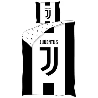 COFI 1453 Wendebettwäsche Fußball - Juventus Turin - 140 cm x 200 cm - Schwarz, Weiß