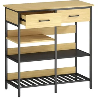 Modfu Sideboard aus Holzwerkstoff 90x40x91 cm Naturfarben mit 2 Schubladen und 3 offenen Fächern im Industrial-Stil , 90x91x40 cm , Kleinmöbel, Kommoden, Sideboards