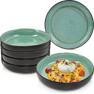 Sänger Pastaschalen SET Fiji - 6 teilig aus Steingut , Grün , Keramik , kratzfest , Geschirr, Teller, Pastateller