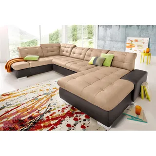 Wohnlandschaft SIT & MORE "Palomino U-Form", braun (mokka, cappuccino), B:355cm H:84cm T:208cm, NaturLEDER (echtes Rindsleder) in Sitz und Rücken. Korpus mit Kunstleder SOFTLUX bezogen;Kunstleder SOFTLUX/Struktur (100% Polyester);NaturLEDER: Bitte beachten Sie, dass Lederbezüge mehr Nähte aufweisen als Stoffbezüge.;Kunstleder SOFTLUX/Feinstruktur (100% Polyester), Sofas, Wohnlandschaft, wahlweise in XL oder XXL