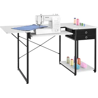 Vevor Nähtisch Nähmaschinentisch mit klappbarer Tischplatte & Verstellbarer Ablage & Stahlbeinen & Schublade, Mehrzwecktisch Computertisch für Zuhause Modestudio Kunststudio Bildungseinrichtung