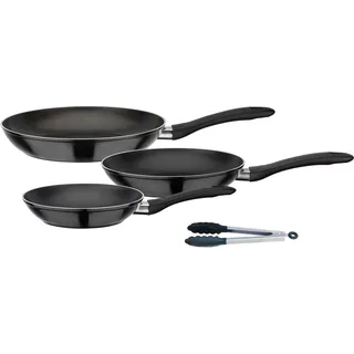 GSW Nova Pfannen-Set 4-tlg. 20 cm + 24 cm + 28 cm schwarz + Multizange