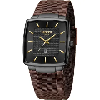 Herrenuhren militärisch wasserdicht Quarz analog quadratisch Armbanduhr für Männer mit Edelstahl Mesh Armband Datumskalender