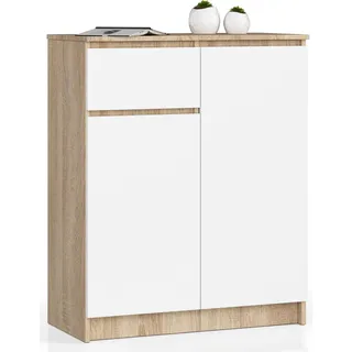 Kommode AKORD K80 Sonoma-Eiche 80 cm 2 Türen Schublade 4 Ebenen Front Weiß B80 x H99 x T40 cm - Hellbraun, Weiß
