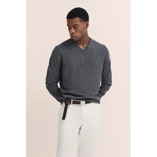 Rundhalspullover BUGATTI, Herren, Gr. XXL, grau (dunkelgrau), 100% Wolle, regular fit, V-Ausschnitt, Rippbündchen, Pullover Rundhalspullover, aus feiner Merinowolle