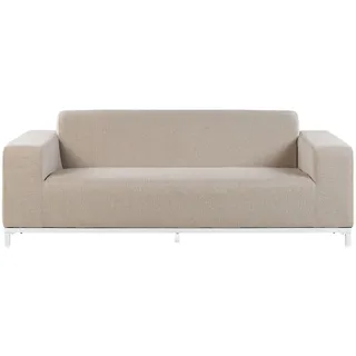 Beliani Gartensofa 3-Sitzer beige/weisses Gestell Rovigo , Textil , 186x68x84 cm , Gartenmöbel, Loungemöbel, Gartensofas & Loungesofas