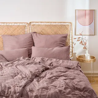 Blumtal Musselin Bettwäsche 135x200 cm im 4er Set Violett - Violett