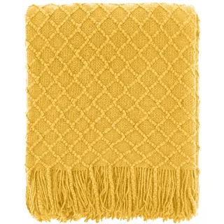 CREVENT Landhaus-Stil Boho Strickdecke für Couch Sofa Sessel Bett Wohnzimmer Dekoration, Weich Warm Gemütlich Leichtgewicht für Frühling Sommer Herbst - 152x203 cm Senfgelb