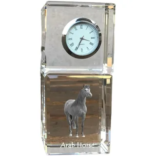 Arabisches Pferd - Kristalluhr mit Bild, Pferdebild im Kristall, personalisierte Schreibtischuhr der Marke Art-Dog