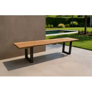 Gartenbank Outdoor Teakholz massiv 200 x 42 U-Gestell schwarz QUITO - Naturbelassen