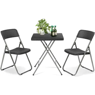 Sekey Balkonset 3 Teilig Klappbar, Balkonmöbel Set Kleiner Balkon 2 Personen, Balkon Möbel Set Rattan Wetterfest, Belastbarkeit Klappstuhl 200KG & Klapptisch 50KG