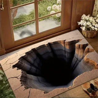 boiszeda 3D Effekt Teppich Optische Täuschung Loch Im Boden mit Einzigartiges Design Stilvolle Kreative Fußmatte Waschbar Loch Teppich 3D Fußmatte für den Innen und Außenbereich
