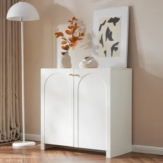 okwish Sideboard Kommode mit 2 Türen, Vielseitig Anrichte Beistellschrank, Standschrank- Maße: 80 x 40 x 80 cm,Creme-Weiß - Weiß