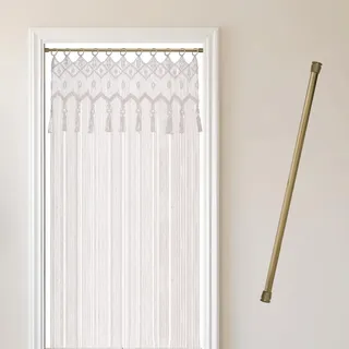 Cozyor Makramee Boho Vorhang + Klemmstange 70-120 cm ohne Bohren Türvorhang Fenstervorhang 132x200cm Raumteiler, Wandbehang & Deko weiß Gold, Hochzeit, Wohnzimmer