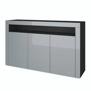 Vladon Sideboard Valencia Grau Hochglanz / Grau Hochglanz , Holzwerkstoff , 155x92x40 cm , Kleinmöbel, Kommoden, Sideboards