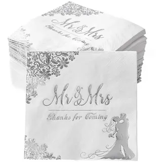 200 Stück silberne Hochzeitsservietten für Empfang Mr and Mrs Hochzeit Cocktailservietten, Einweg-Servietten für Hochzeit, Verlobung, Brautparty, Party-Dekorationen
