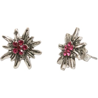 Alpenflüstern Trachten-Ohrstecker Strass-Edelweiß mini - Damen-Trachtenschmuck, Trachten-Ohrringe antik-silber-farben mit Strass-Steinen (pink-fuchsia) DOR033