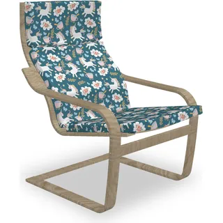 ABAKUHAUS Einhorn Poäng Sessel Polster, Regenbogen-Pony-Blumenkunst, Sitzkissen mit Stuhlkissen mit Hakenschlaufe und Reißverschluss, Petrol Blau Multicolor - Blau