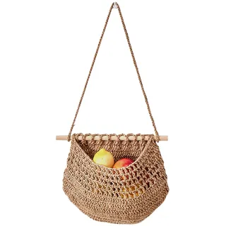 Obstkorb Hängend,dancepandas Hängekorb Obstkorb Gemüsekorb Korb Geflochten Böhmische Aufbewahrung für die Decke, Obst, platzsparend in Küche