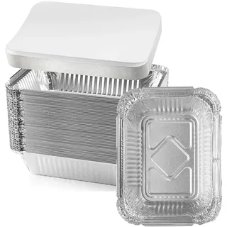 Aluschalen mit Deckel Einweg 230ml,Grillschale,Grillschalen,Grill Backblech aus Alu Einwegschale, Bratpfanne Auflaufform für Grill Party Abendessen,für Gemüse, Fleisch und Fisch,13x10x4cm(125 Stück)
