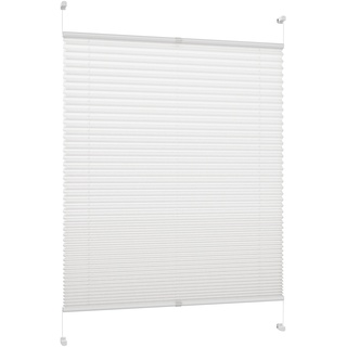 DécoProfi Plissee ohne Bohren Weiß 100cm x 130cm (max. Gesamthöhe Fensterflügel) I Verspannte Plissees nach Maß mit Klemmträger/Klemmfix I Blickdichte Innenrahmen-Plissees zum Klemmen