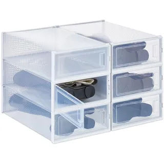 Relaxdays Schuhbox 6er Set 44,5 cm transparent