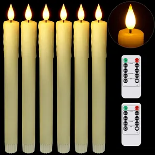 PChero LED Kerzen mit Fernbedienung, 6er Elektrische LED Kerzen Set Stabkerzen Echtwachs Flackernde Flame mit Timerfunktion für Halloween Silvester Party Zimmer Deko Weihnachten Wohnzimmer