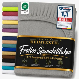 EXKLUSIV HEIMTEXTIL Frottee Spannbettlaken Premium 200 x 220 cm Grau | 80 % Baumwolle und 20 % Polyester - 180 g/m2 - Oeko-Tex Zertifiziert - Steghöhe 40 cm - geeignet für Matratzenhöhe 40 cm