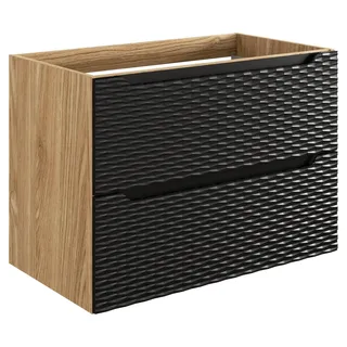 Badezimmerschrank für Waschbecken 80 cm schwarz matt Eiche geölt 2 Schubladen - Schwarz