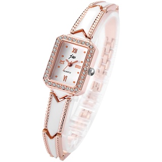 JewelryWe Damenuhr Elegant Analog Quarz Armbanduhr Damen Strass Rechteckig Römische Ziffern Beiläufige Uhr Spangenuhr mit Metall-Armband Rosegold